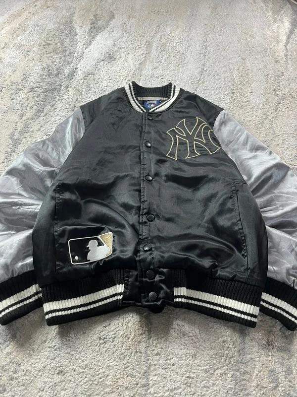 Jaqueta Bomber Majestic New York Yankees vintage dos anos 90 Cinza Preto Tamanho M – photo 6